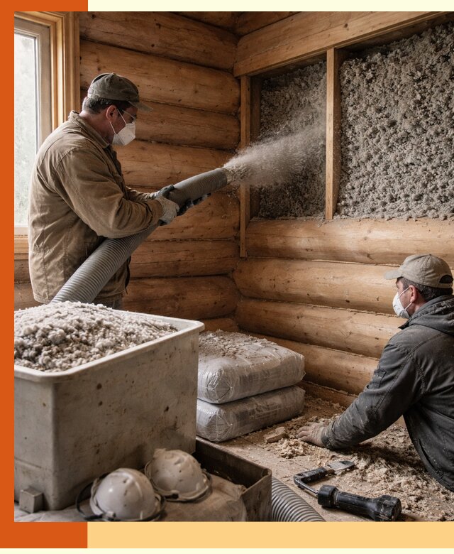 Утепление дома из бруса эковатой в Борзе