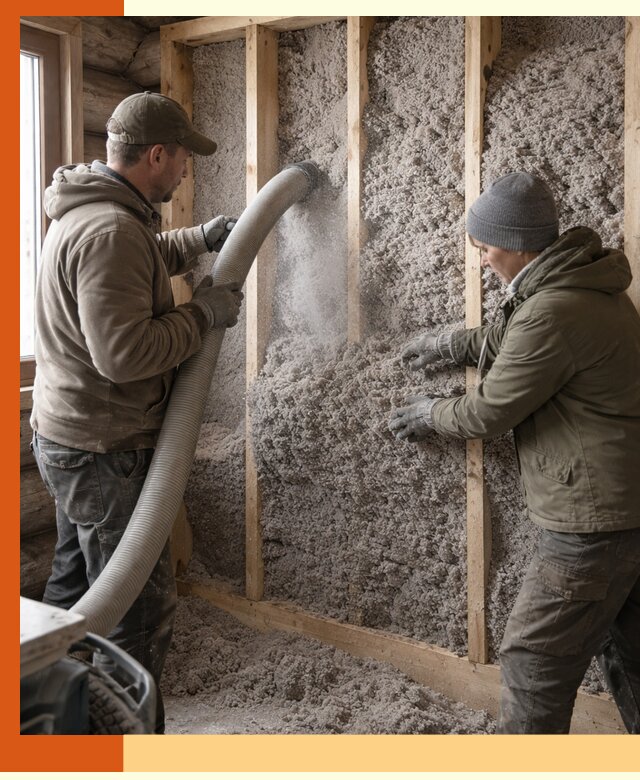 Утепление бревенчатого дома эковатой в Борзе