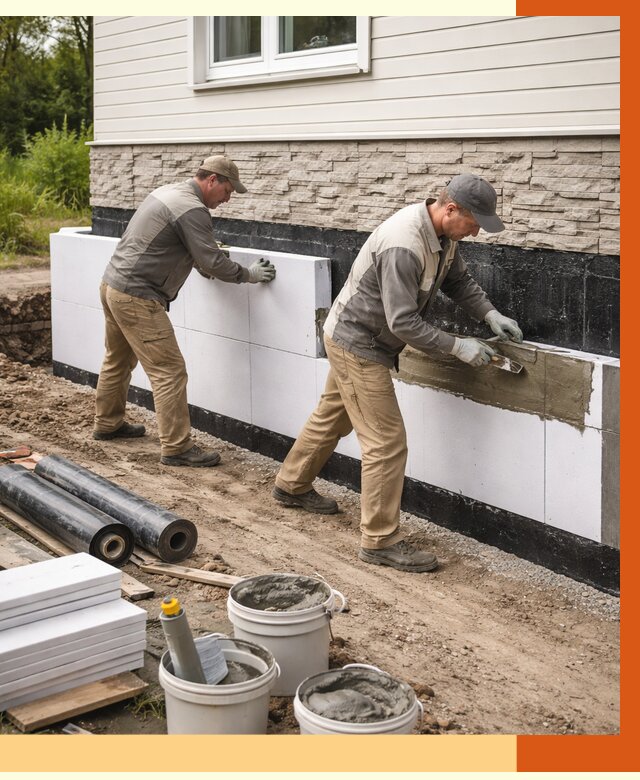 Утепление фундамента снаружи в Борзе от 4326 руб. за м² | ТепломастерБря