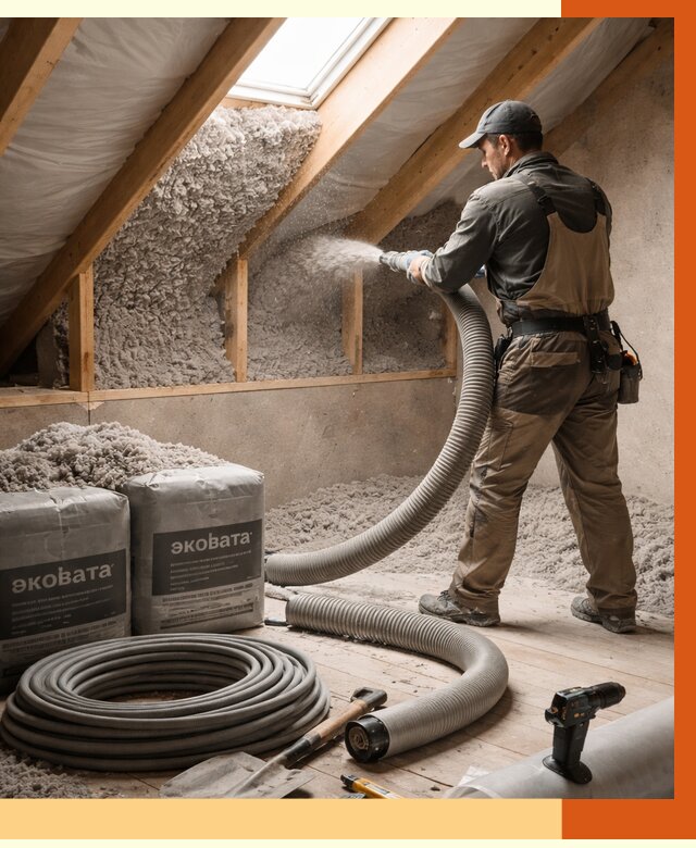 Утепление мансарды эковатой в Борзе от 2266 руб/м2 — монтаж, задувка, цена | ТепломастерБря
