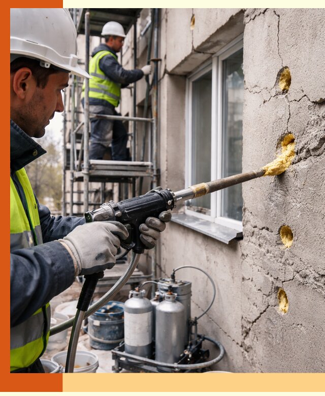 Заполнение пустот в фасаде и утепление стен в Борзе