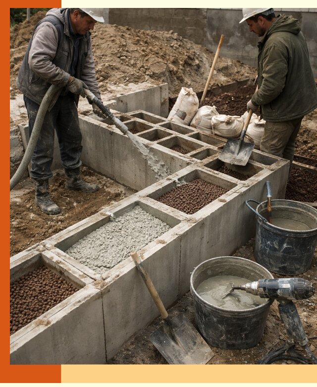Заполнение полостей фундамента в Борзе герметичным утеплением и повышением прочности