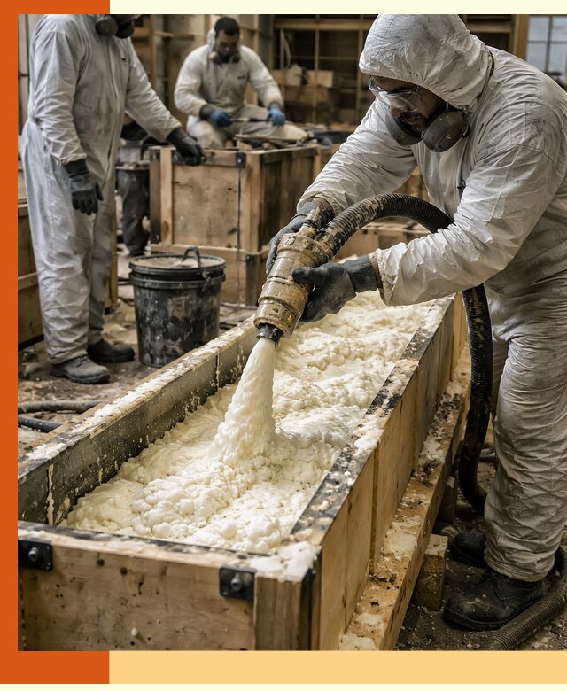 Заливка пенополиуретана в формы для утепления в Борзе